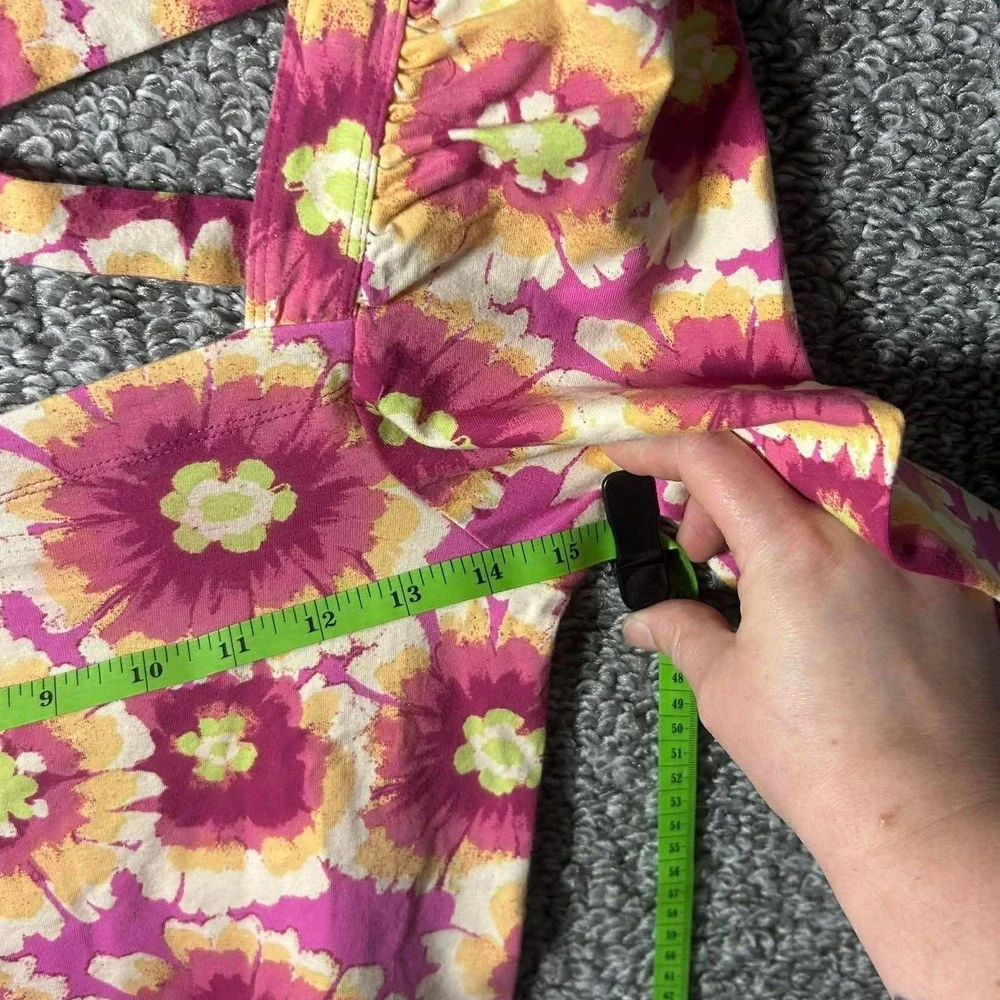 Free People Floral Crop‎ Top Pink Yellow Cross Back Puff Sleeve Womens Large